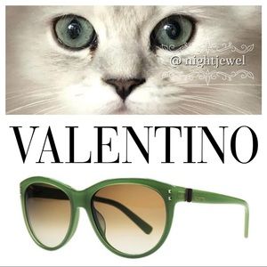 CELEBRITY Fav💚VALENTINO Sexy Cat Eye green gradient brown lens sunglasses retro